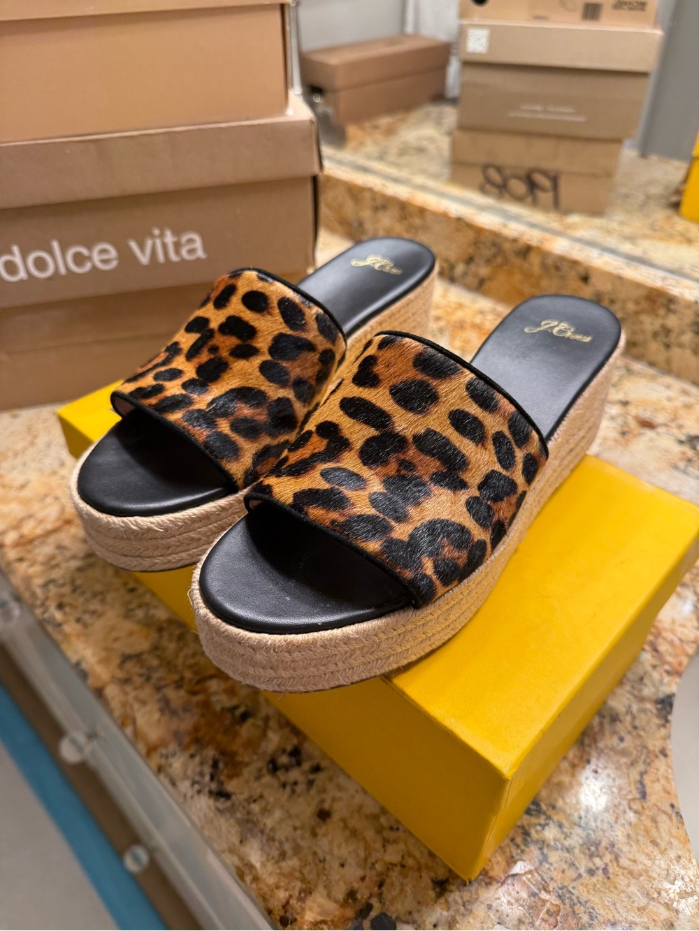 J. Crew Leopard-Print Platform Slide Sandals in Brown and Black